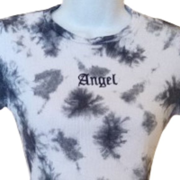 -Short Sleeve White Gray Black Crop Top Jr Medium - Picture 2 of 2